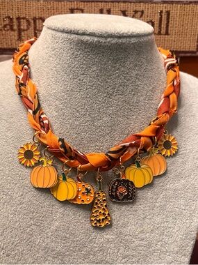 Orange Pumpkin & Sunflower Charm Necklace - Women Jewelry